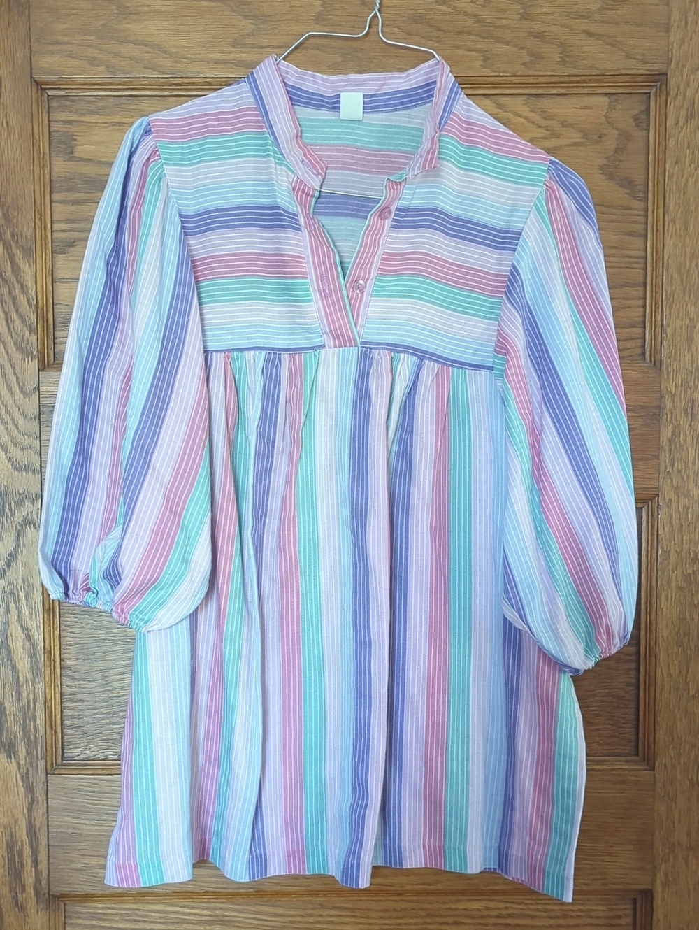 Pastel Striped Peasant Blouse Babydoll Striped Puff Sleeve Size Small